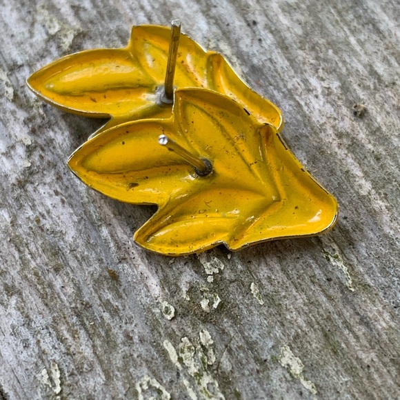 Vintage Metal and Enamel Painted Earrings Blue and Yellow - Picture 3 of 5
